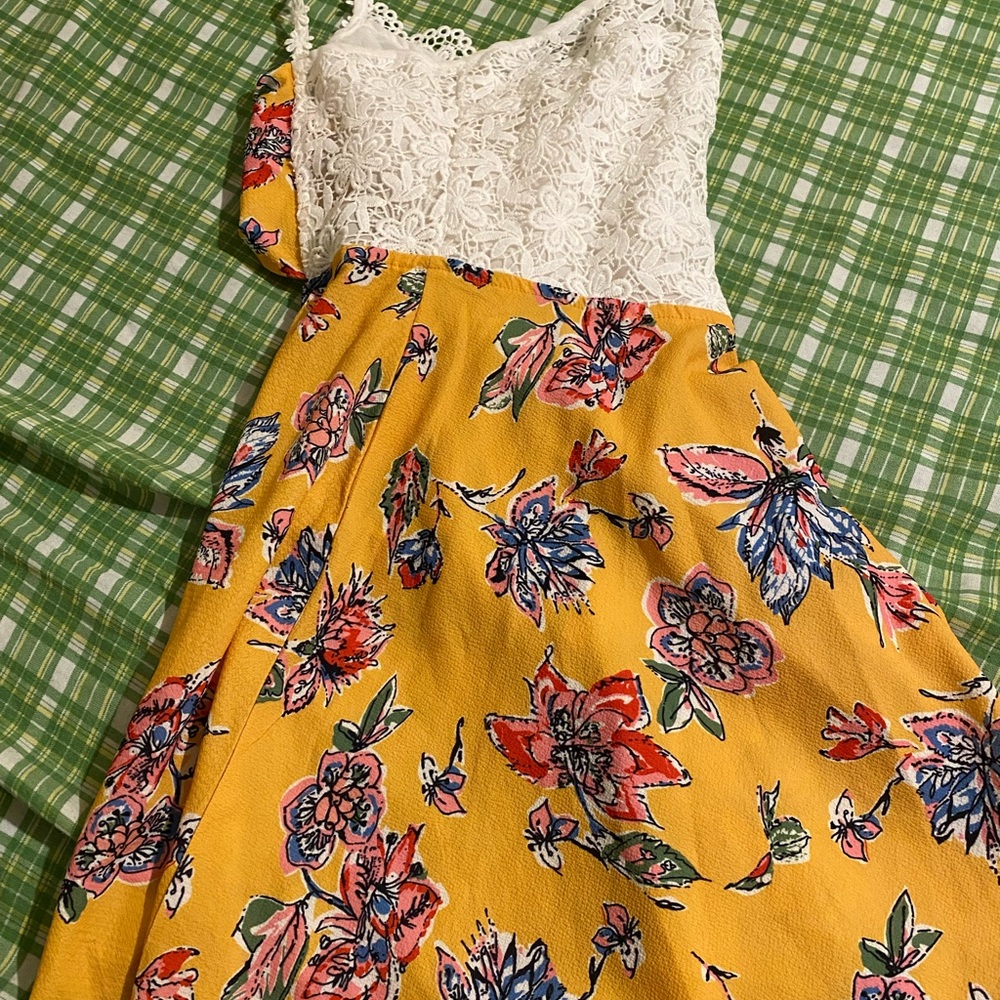 Floral Lace Yellow Mini Dress
